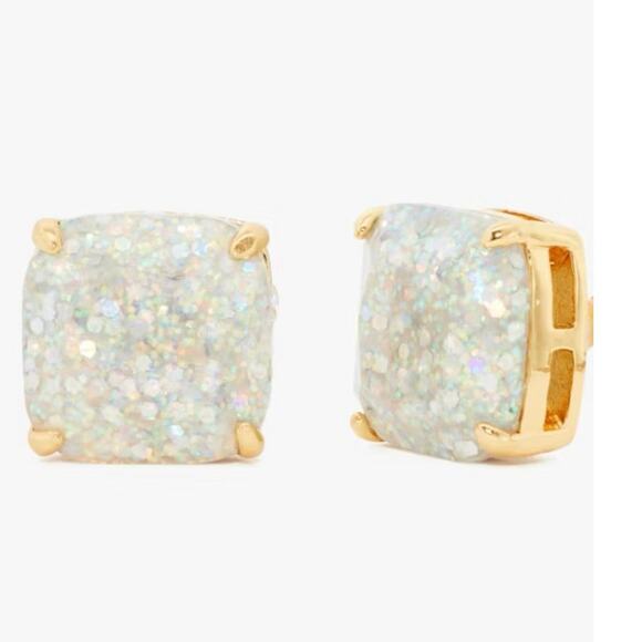 Kate Spade New York Gold Tone White Silver Glitter Sm Square Stud Earring - Picture 7 of 11